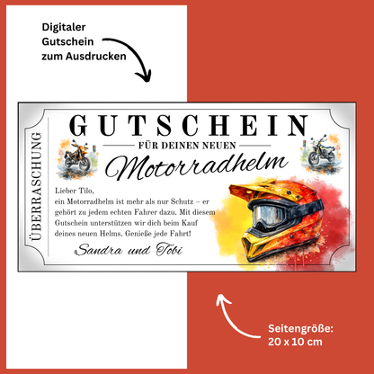 Motocross Helm Gutschein orange-gold digital zu Weihnachten sofort Download