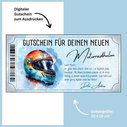 Motorradhelm Gutschein farbenfroh personalisiert digital ausdrucken oder versenden