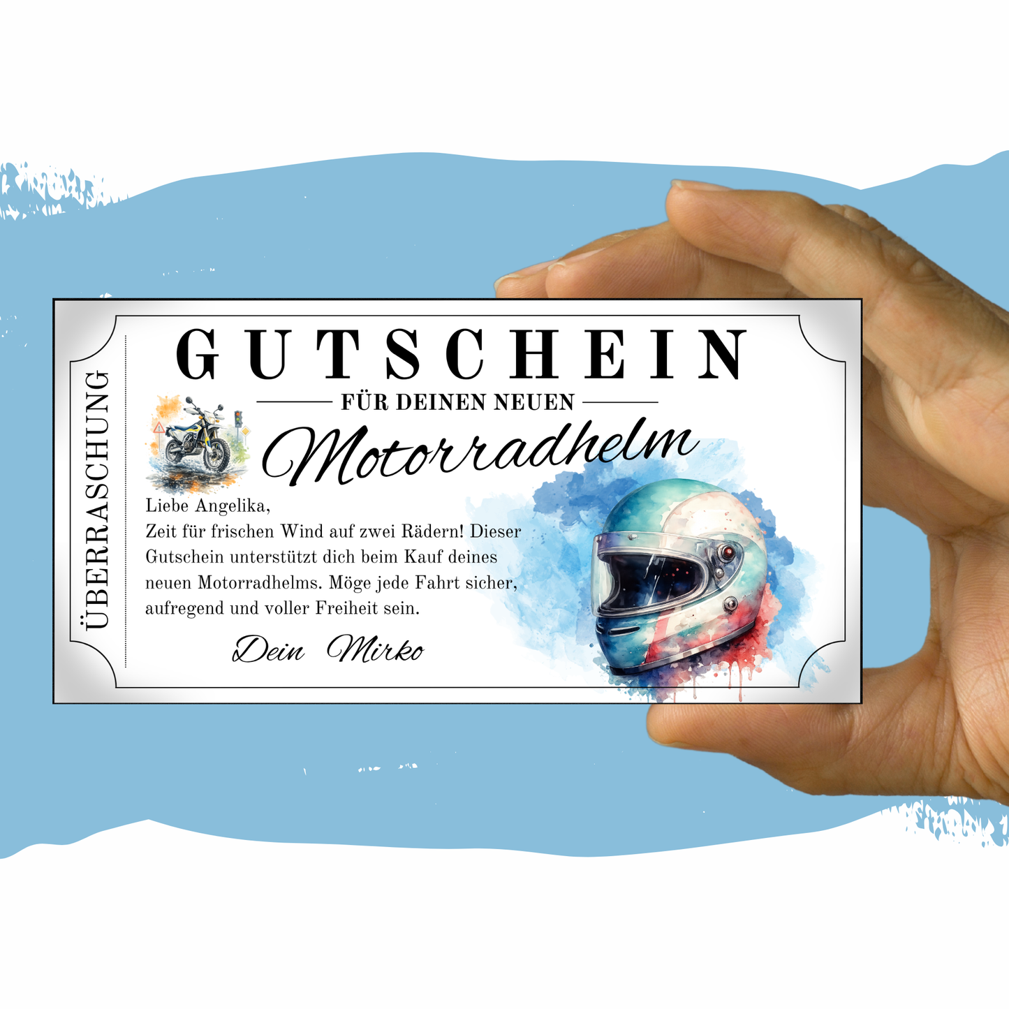 Motorradhelm Gutschein als Geschenkidee fuer Maenner und Frauen sofort Download