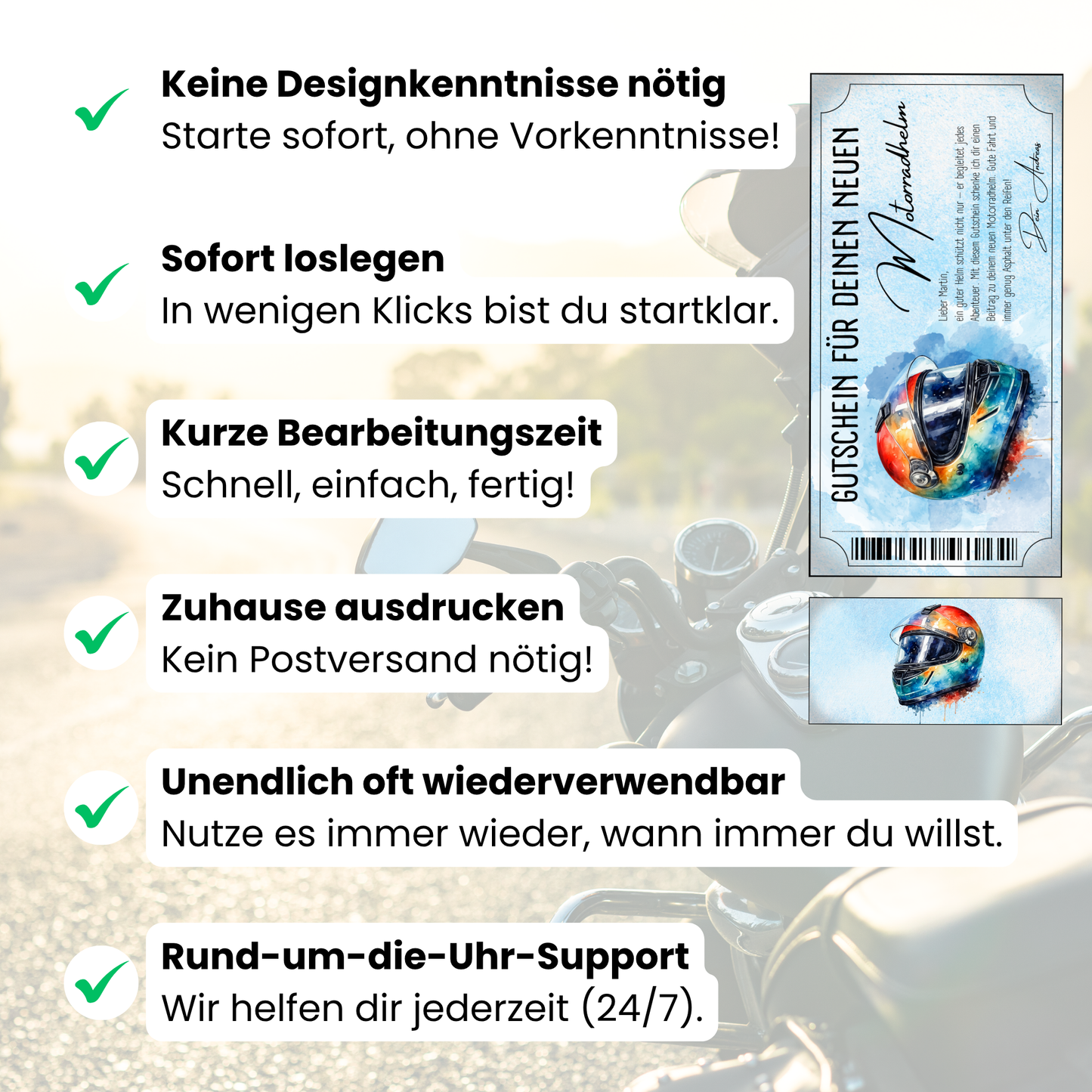 Motorradhelm Gutschein Aquarell Regenbogen-Design Rot Orange Blau sofort Download