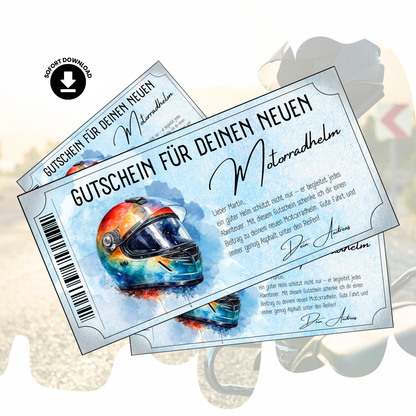 Motorradhelm Gutschein bunt digital mit Regenbogen-Aquarell-Helm personalisierbar