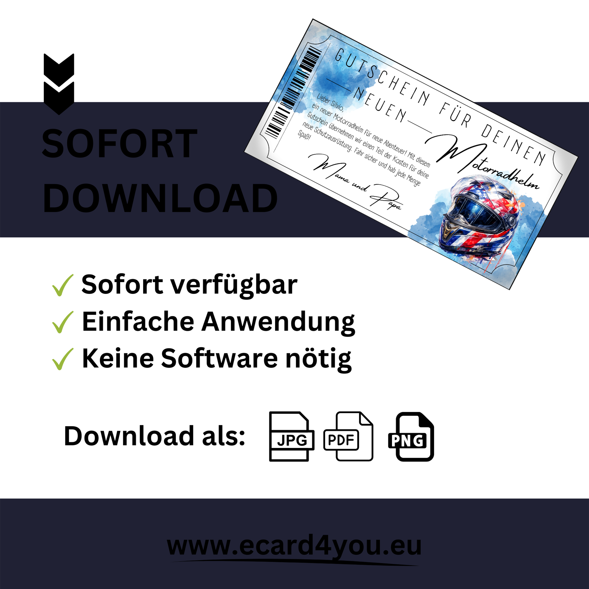 Motorradhelm Gutschein Elterngeschenk Mama Papa digital sofort Download personalisieren
