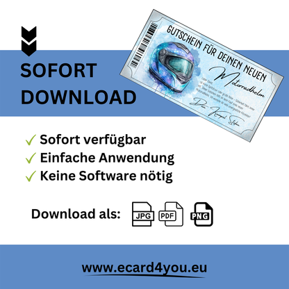 Motorradhelm Gutschein Geschenk fuer Freunde und Kumpels blau digital sofort Download
