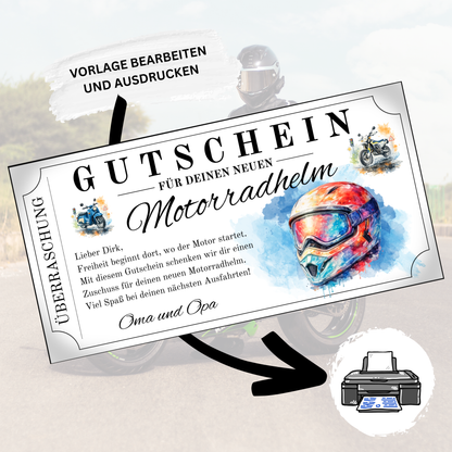 Motorradhelm Gutschein digital als Geburtstagsgeschenk fuer Biker und Motorrad-Fans