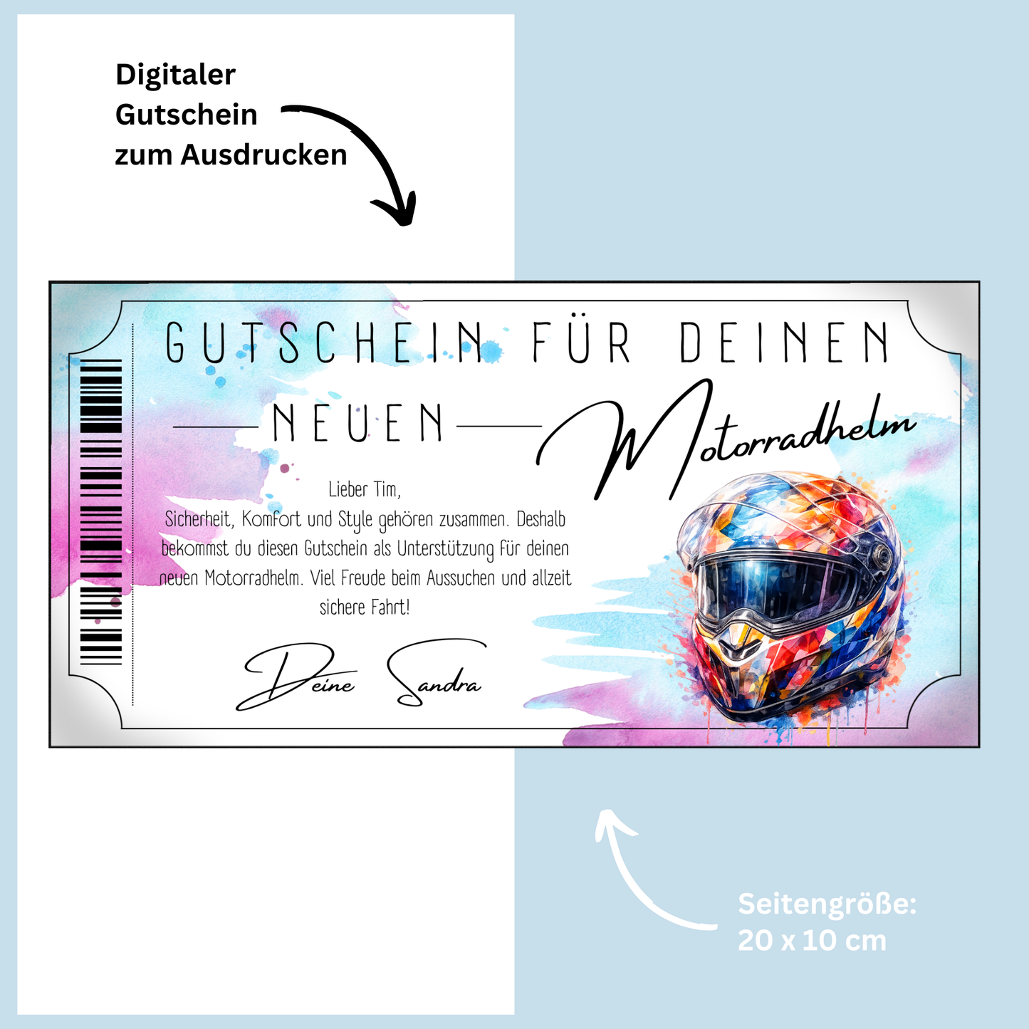 Motorradhelm Gutschein Damen digital Geburtstagsgeschenk fuer Bikerinnen sofort Download