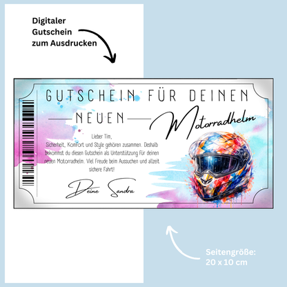 Motorradhelm Gutschein Damen digital Geburtstagsgeschenk fuer Bikerinnen sofort Download
