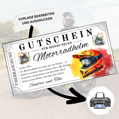 Motocross Helm Gutschein orange Geburtstagsgeschenk fuer Enduro und Offroad-Fans