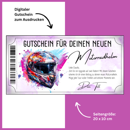 Motorradhelm Gutschein bunt Graffiti als Geburtstagsgeschenk fuer Frauen und Biker