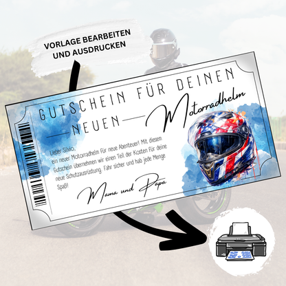 Motorradhelm Gutschein Racing-Design digital als Geburtstagsgeschenk fuer Biker
