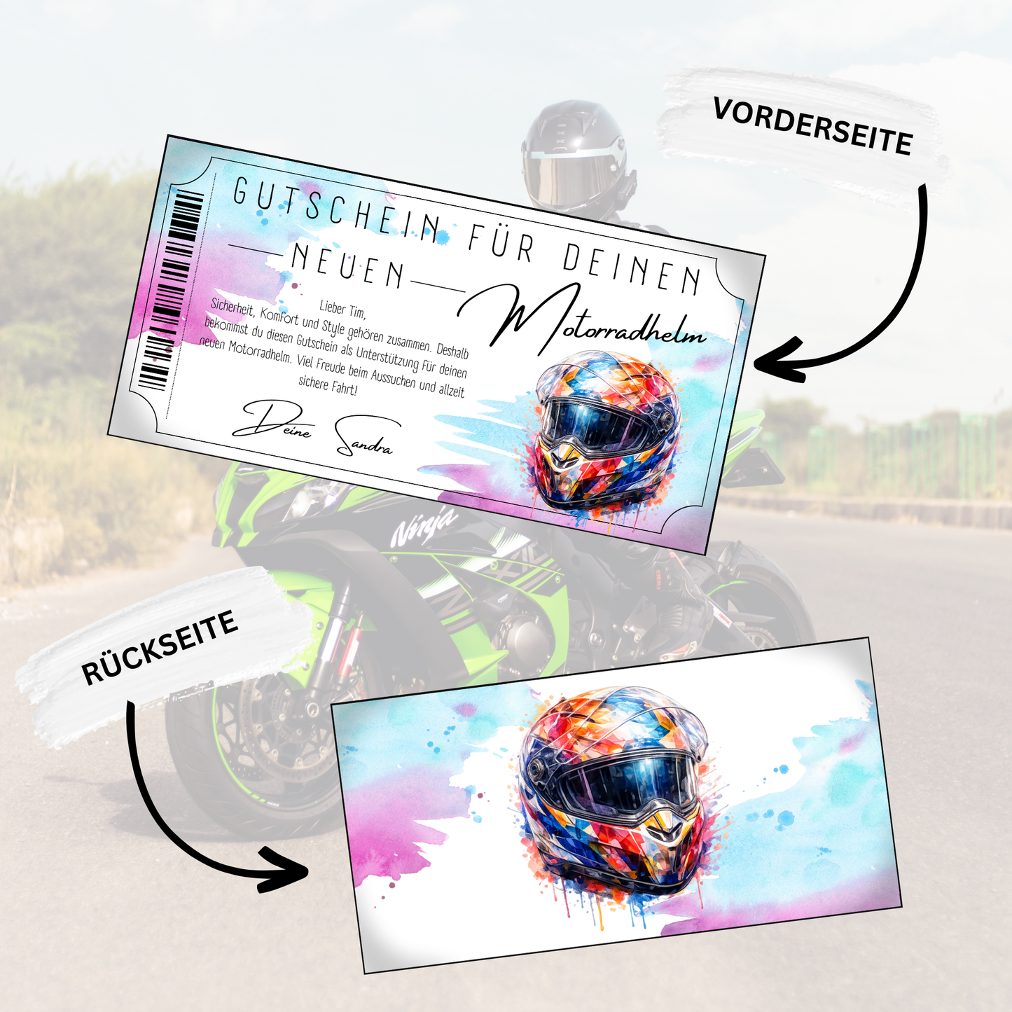 Motorradhelm Gutschein Integralhelm geometrisches Diamant-Muster digital sofort Download