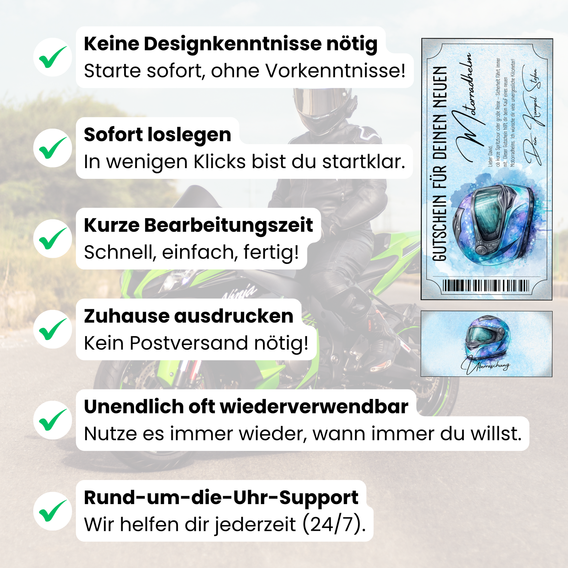 Motorradhelm Gutschein Glitzer-Aquarell-Helm in Blau und Violett sofort Download