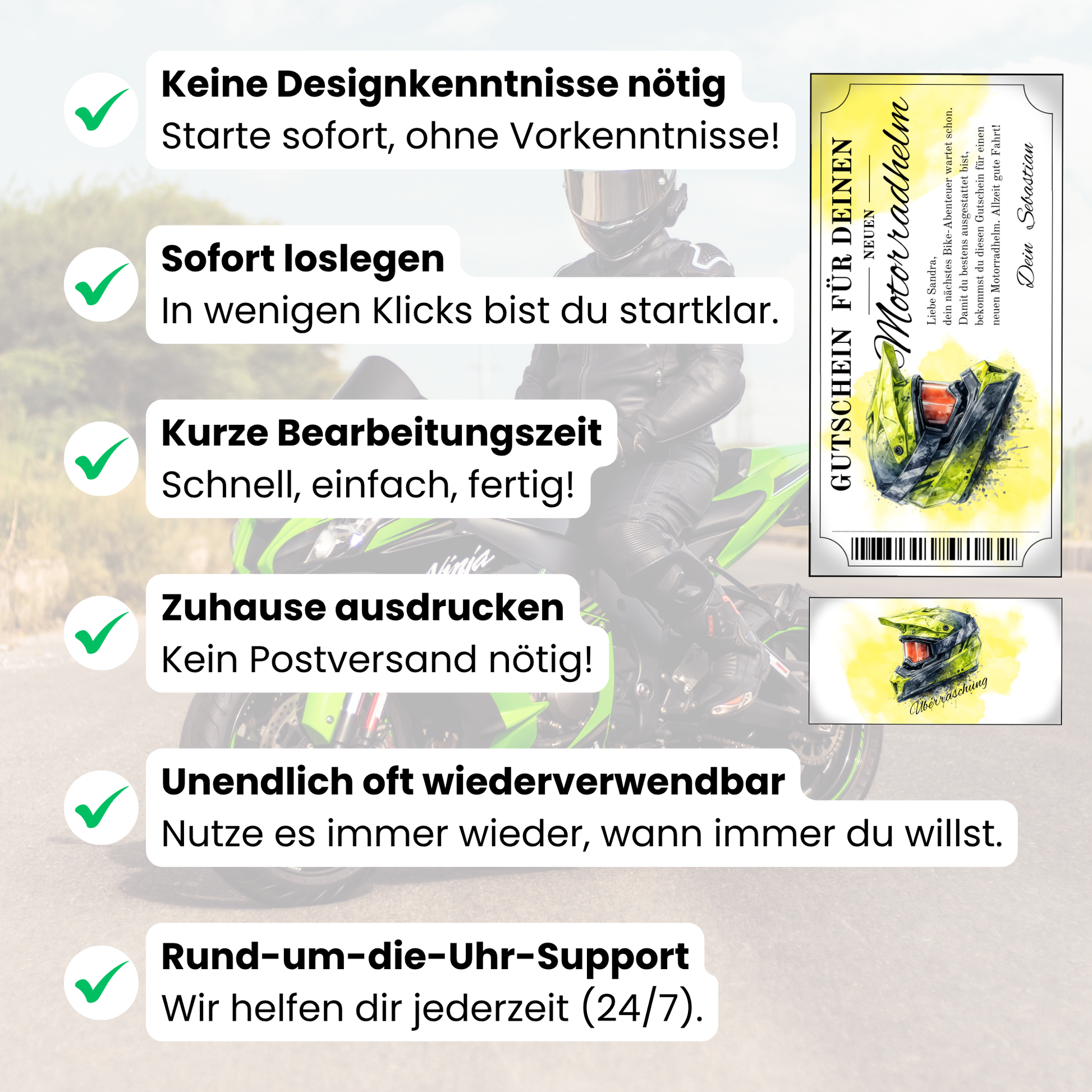 Motorradhelm Gutschein Neon Lime-Gruen Aquarell MX-Helm digital personalisieren