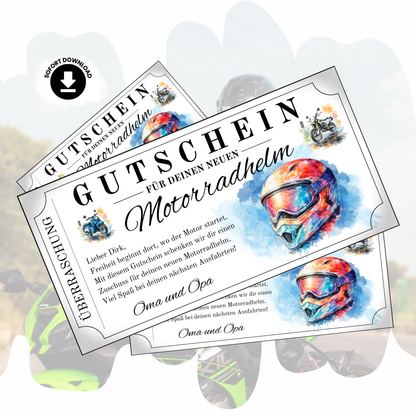 Motorradhelm Gutschein MX-Helm rot-orange Aquarell digital selbst personalisieren
