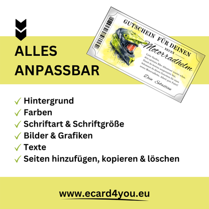 MX Helm Gutschein Neon-Gelb Biker Geschenk digital personalisierbar ausdrucken
