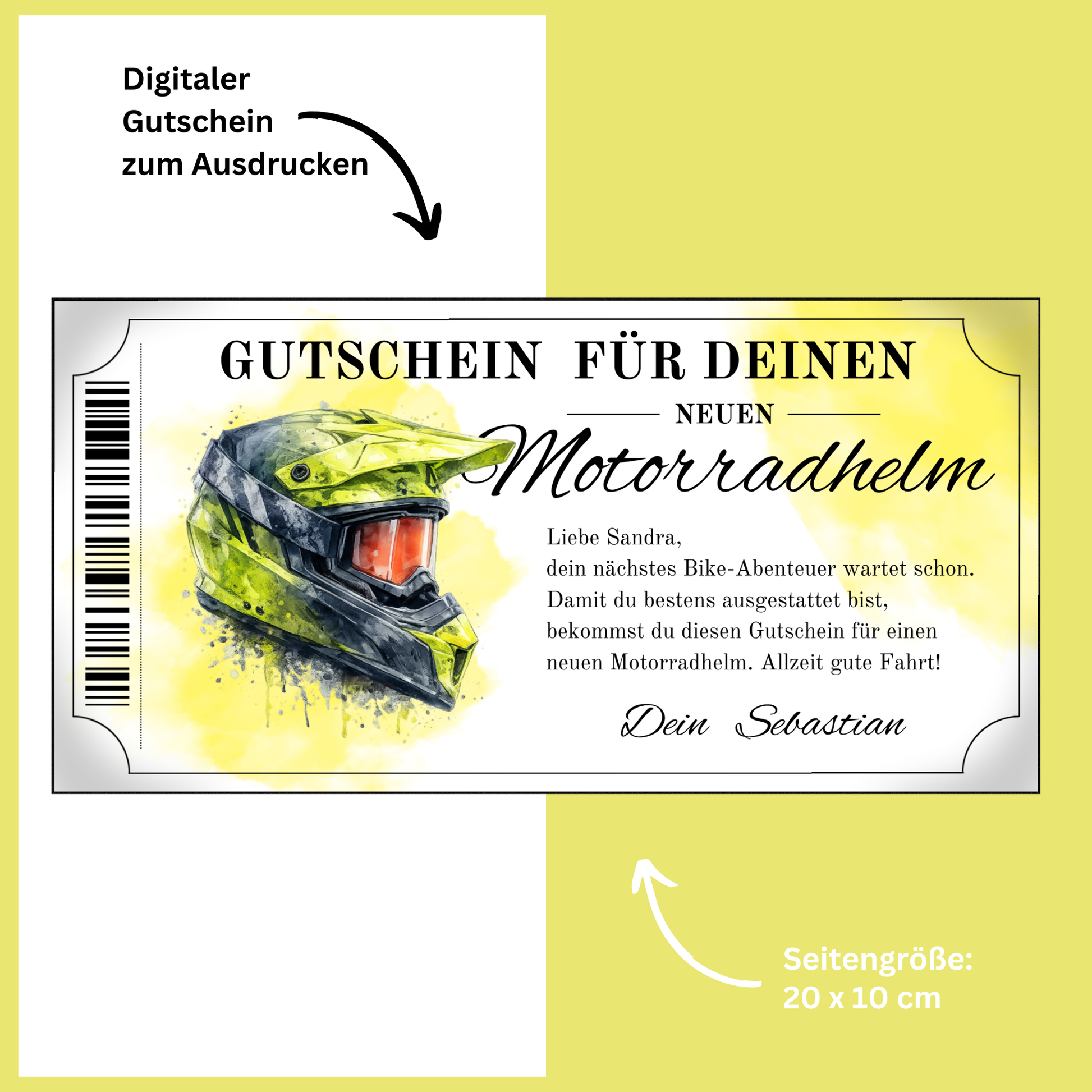 MX Helm Gutschein Neon-Gelb digital zu Weihnachten sofort Download personalisieren