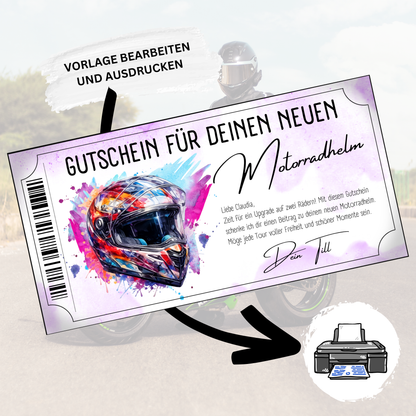 Motorradhelm Gutschein pink-magenta Aquarell-Splash Graffiti-Helm digital personalisierbar