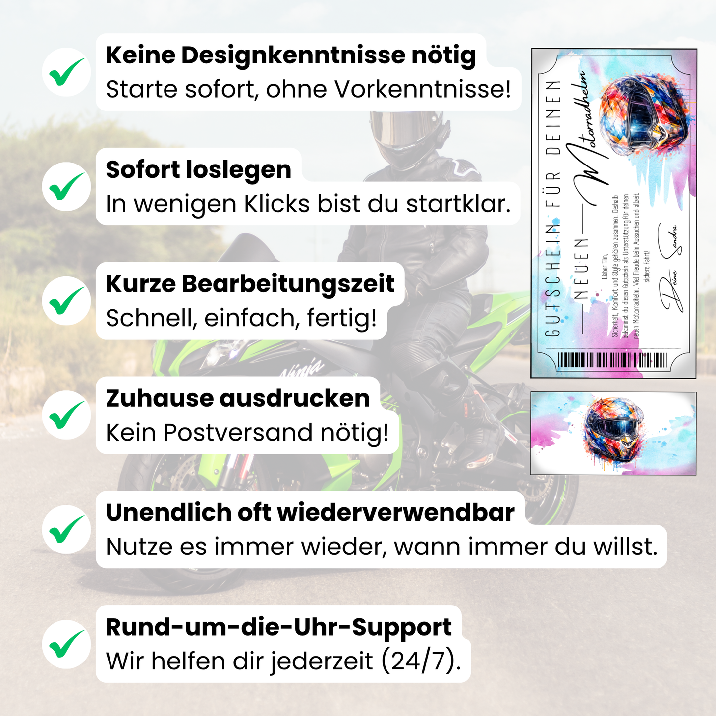 Motorradhelm Gutschein pink-tuerkis Pastell-Design Diamant-Helm digital personalisieren
