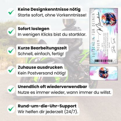 Motorradhelm Gutschein pink-tuerkis Pastell-Design Diamant-Helm digital personalisieren