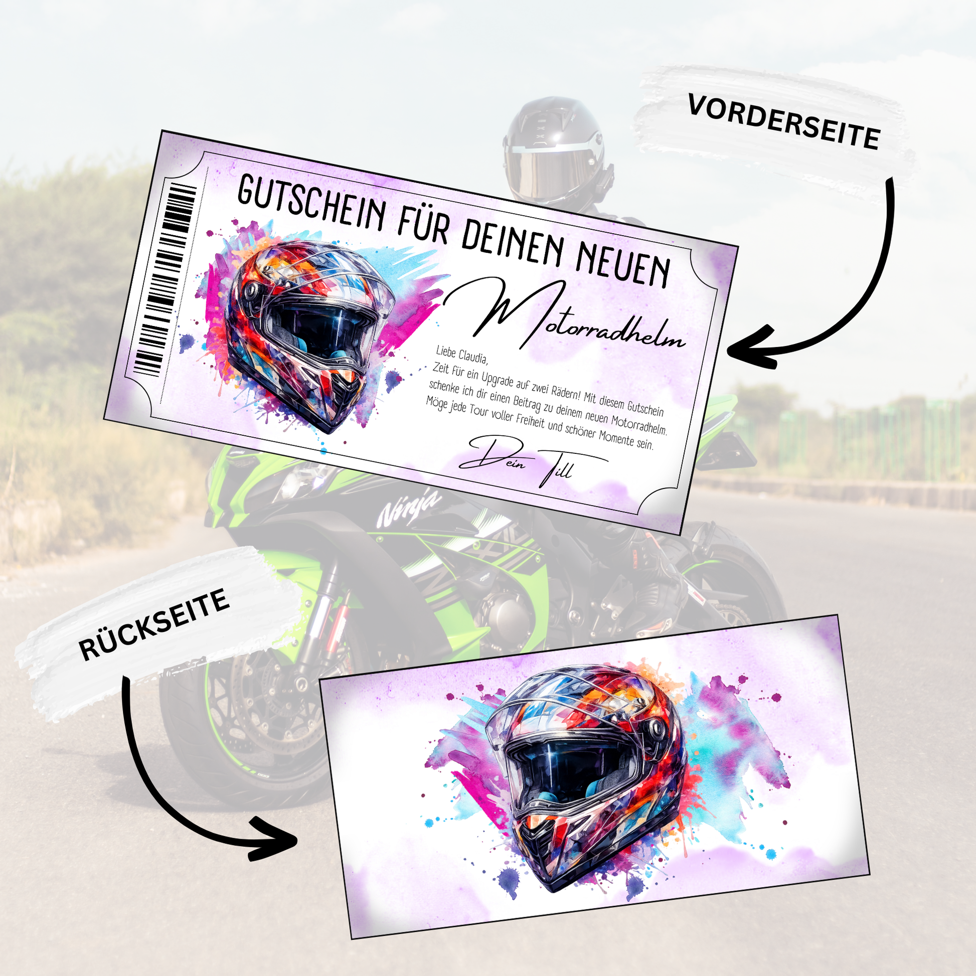 Motorradhelm Gutschein Pop-Art-Helm bunt Graffiti digital personalisieren sofort Download