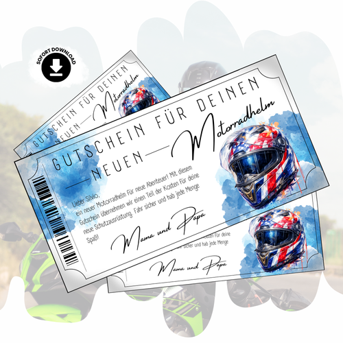 Motorradhelm Gutschein Racing-Design digital rot-weiss-blau personalisierbar