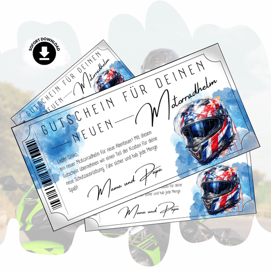 Motorradhelm Gutschein Racing-Design digital rot-weiss-blau personalisierbar