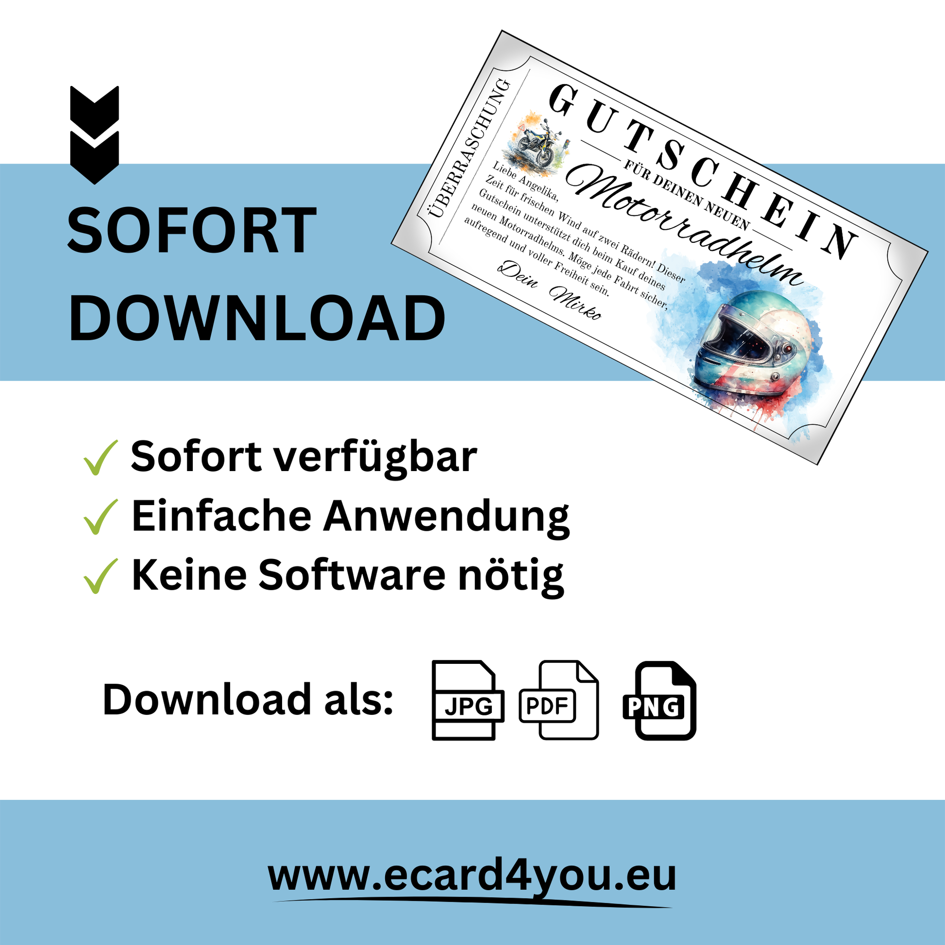 Gutschein Motorradhelm im edlen Silber-Ticket-Design mit Watercolor-Splash