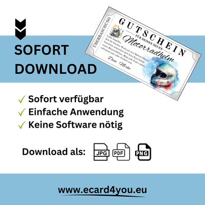 Gutschein Motorradhelm im edlen Silber-Ticket-Design mit Watercolor-Splash