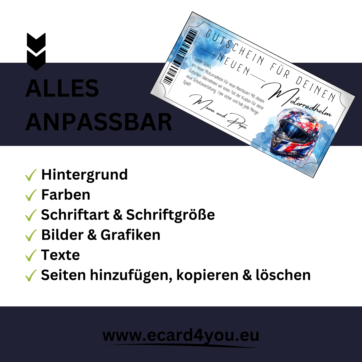 Motorradhelm Gutschein Speed Biker Racing Aquarell blau digital ausdrucken versenden