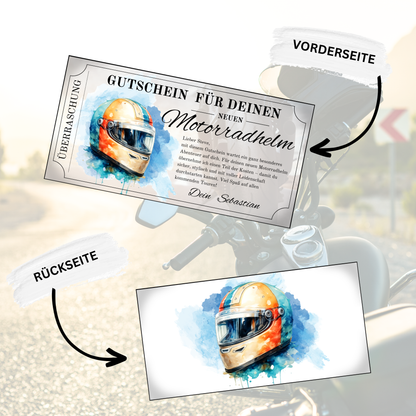 Motorradhelm Gutschein Vorlage digital sofort Download zum Ausdrucken