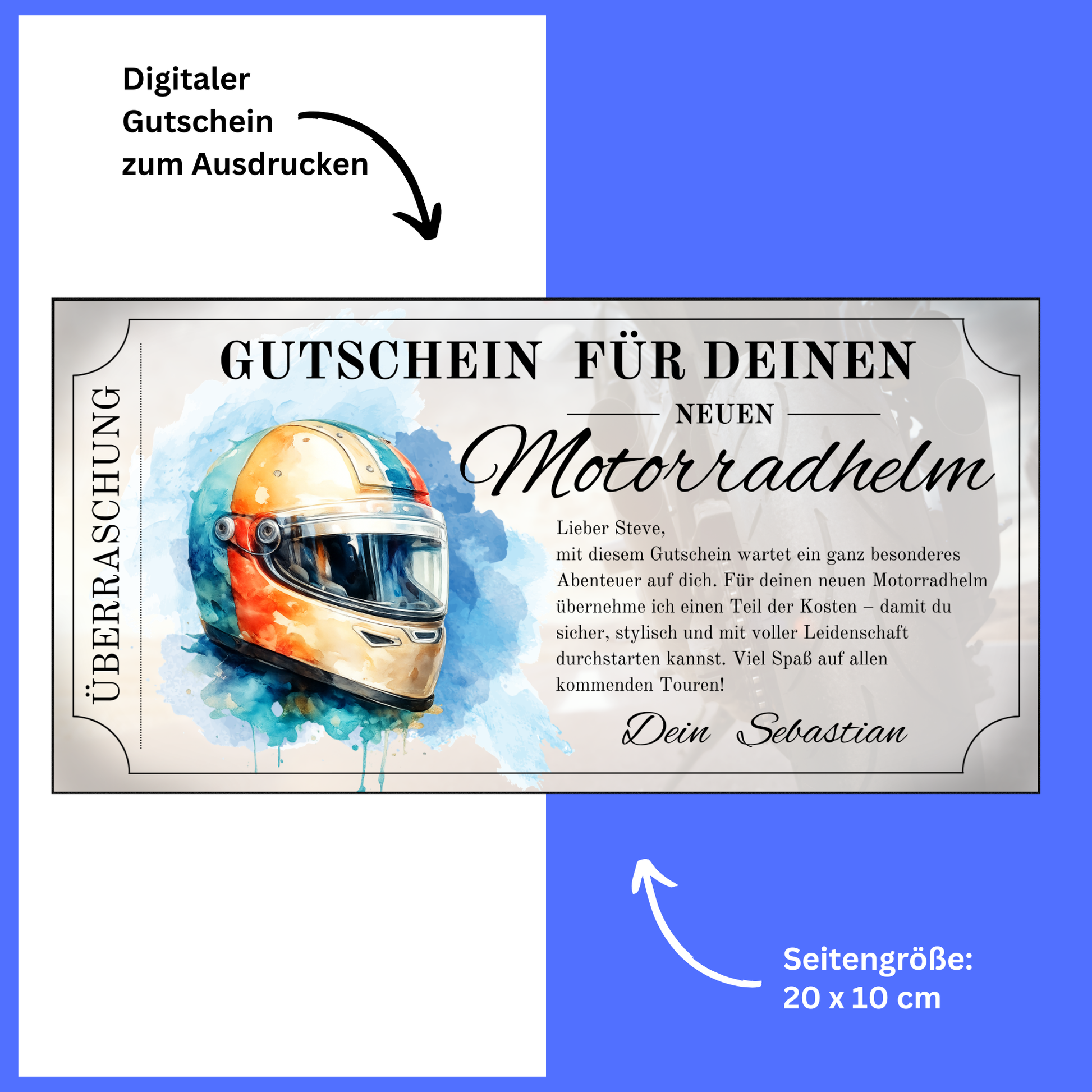 Motorradhelm Gutschein digital zu Weihnachten verschenken sofort Download