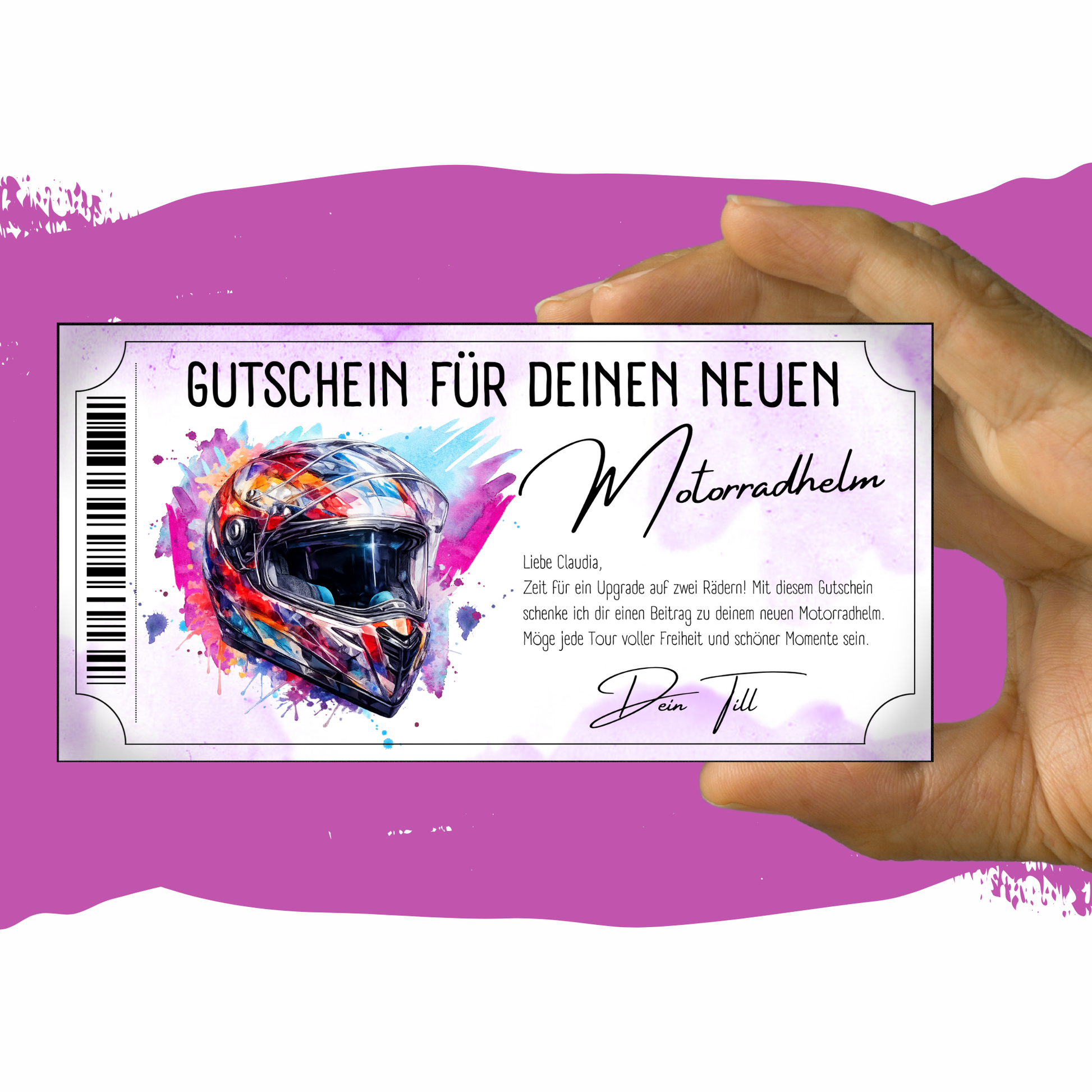 Motorradhelm Gutschein Graffiti-Design digital zu Weihnachten sofort Download