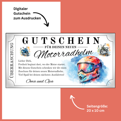 Motorradhelm Gutschein MX Aquarell digital zu Weihnachten sofort Download personalisieren