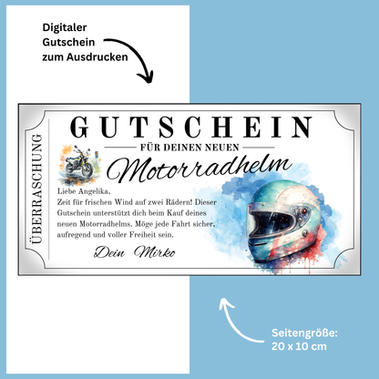 Gutschein neuer Motorradhelm personalisiert digital zu Weihnachten verschenken