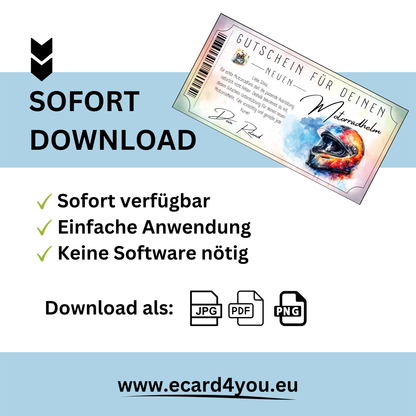 Motorradhelm Gutschein rot-orange digital zu Weihnachten verschenken sofort Download