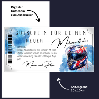 Motorradhelm Gutschein sportliches Design digital zu Weihnachten sofort Download