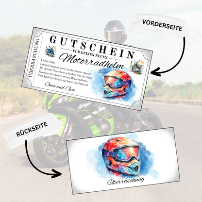 Motorradhelm Gutschein weißes Silber-Ticket-Design mit rotem MX-Helm Aquarell