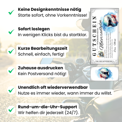 Motorradhelm Gutschein mit weißem Integralhelm und Watercolor-Design