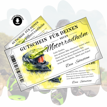 MX Helm Gutschein Neon-Gelb digital Lime-Grün Aquarell personalisierbar sofort Download