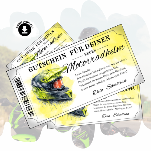 MX Helm Gutschein Neon-Gelb digital Lime-Grün Aquarell personalisierbar sofort Download