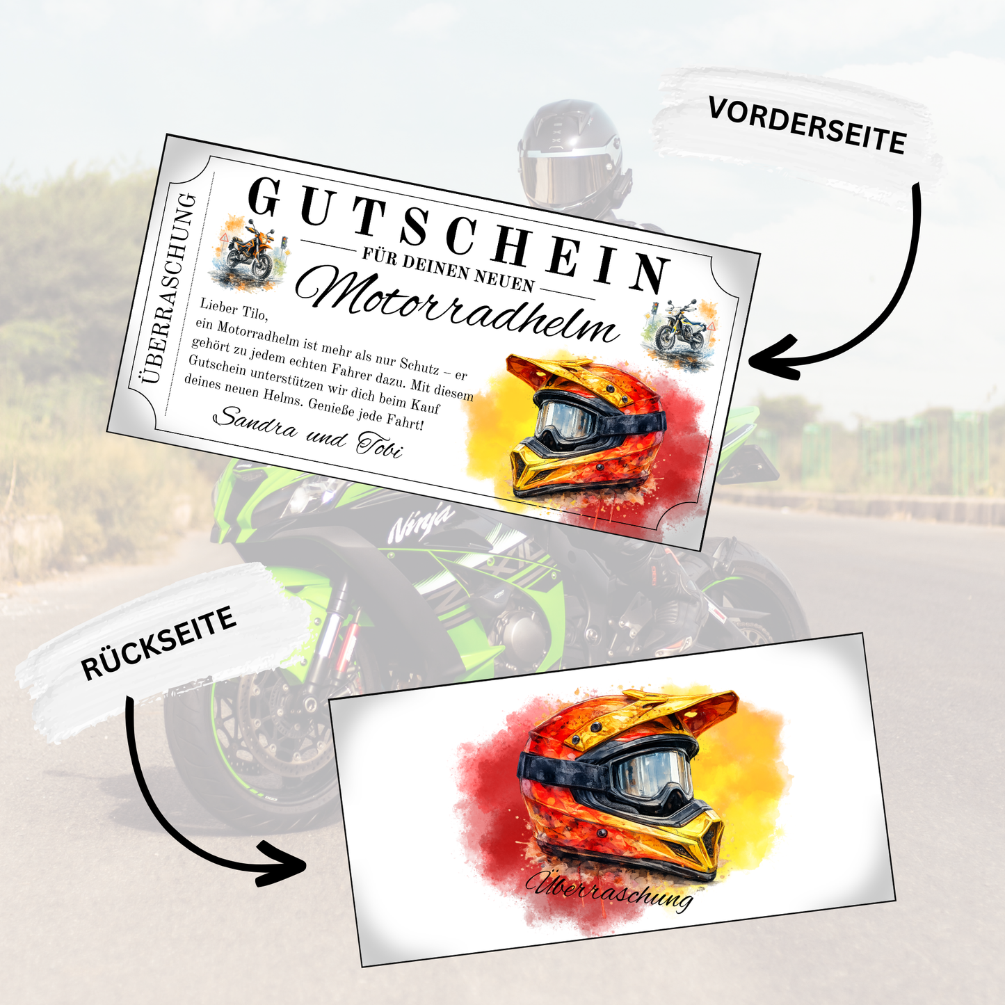 Motocross Helm Gutschein roter Aquarell-Splash orange MX-Helm digital personalisieren