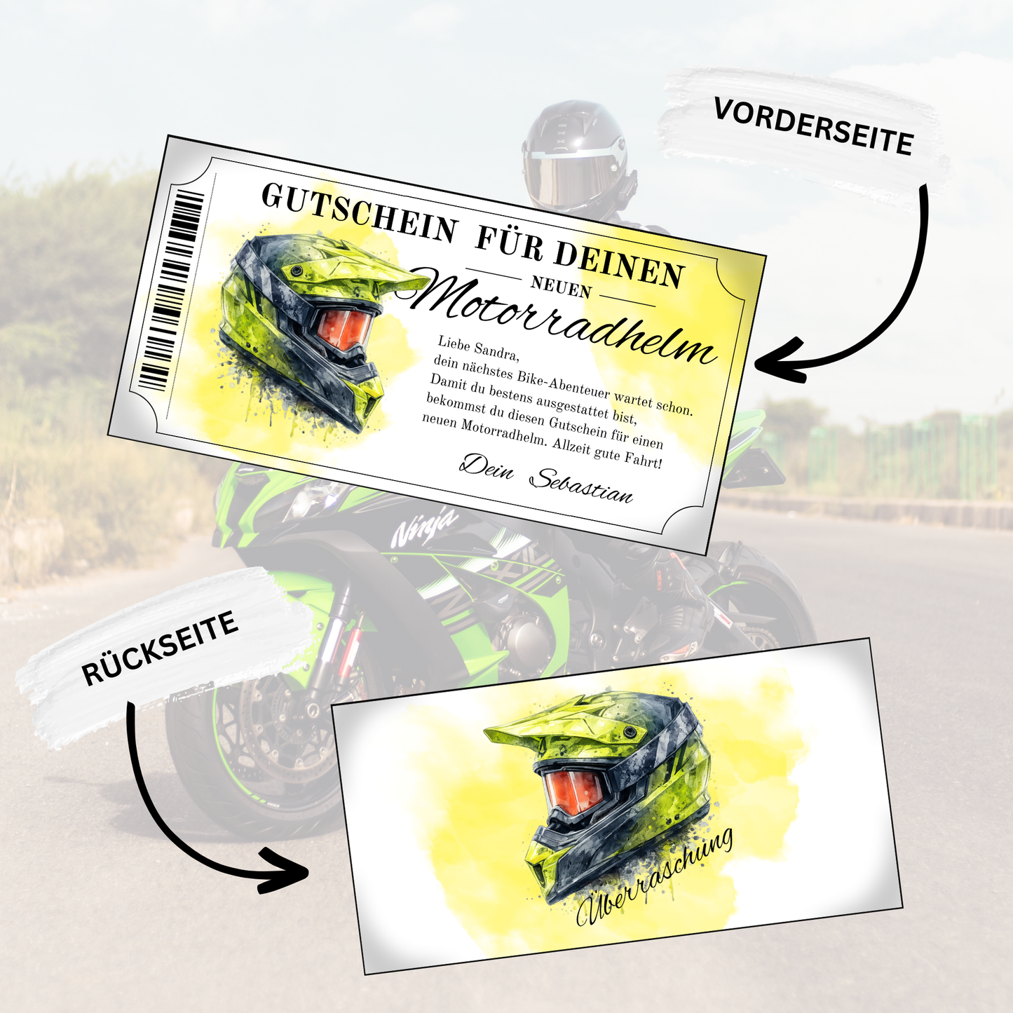 MX Helm Gutschein Neon-Gelb rote Goggles Aquarell digital sofort Download