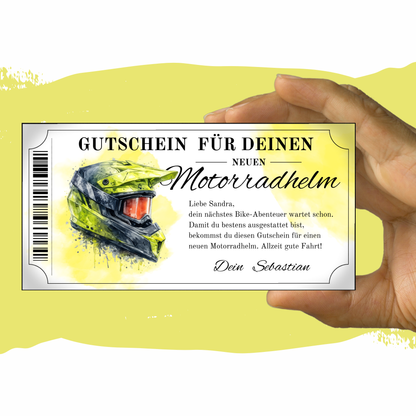 MX Helm Gutschein Neon silbergrauer Ticket-Rahmen Aquarell gelb digital
