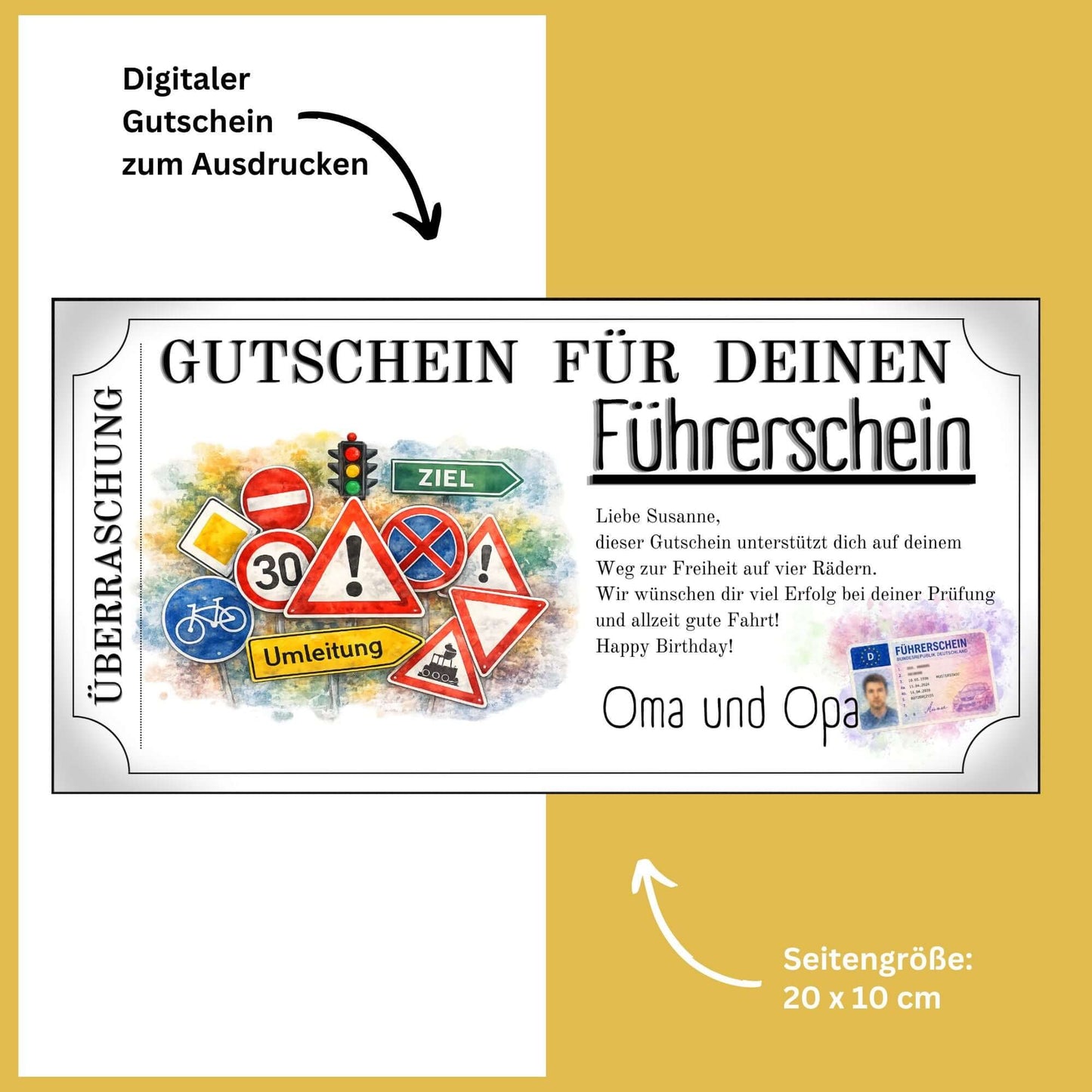 Gutschein PKW Führerschein bunt gestaltet mit Canva personalisieren und drucken