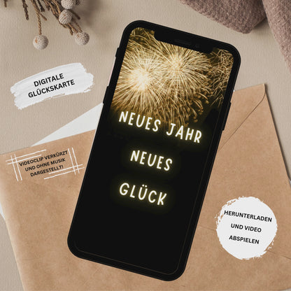 eCARD - Goldene WhatsApp Glückskarte 2 für das Neue Jahr