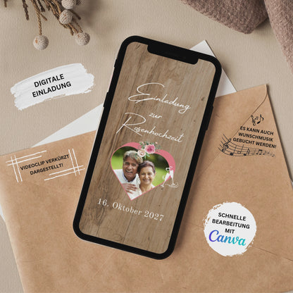 eCARD - Rosenhochzeit Einladungskarte