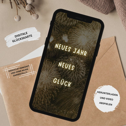 eCARD - Goldene WhatsApp Glückskarte 1 für das Neue Jahr