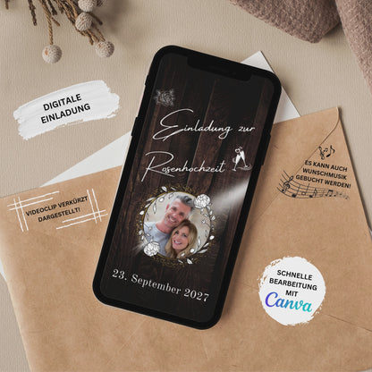 eCARD - Rosenhochzeit Einladungskarte