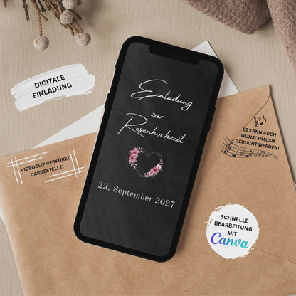eCARD - Rosenhochzeit Einladungskarte