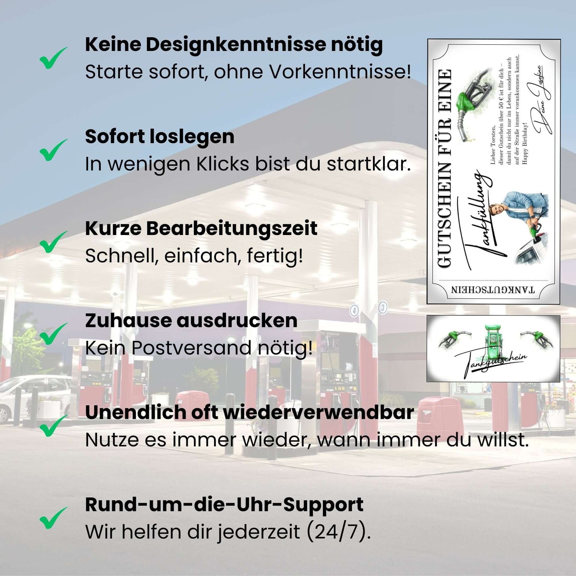 Tankgutschein Geburtstag – Moderne Gestaltung mit Vorteilen für sofortige Nutzung und persönlichen Druck.