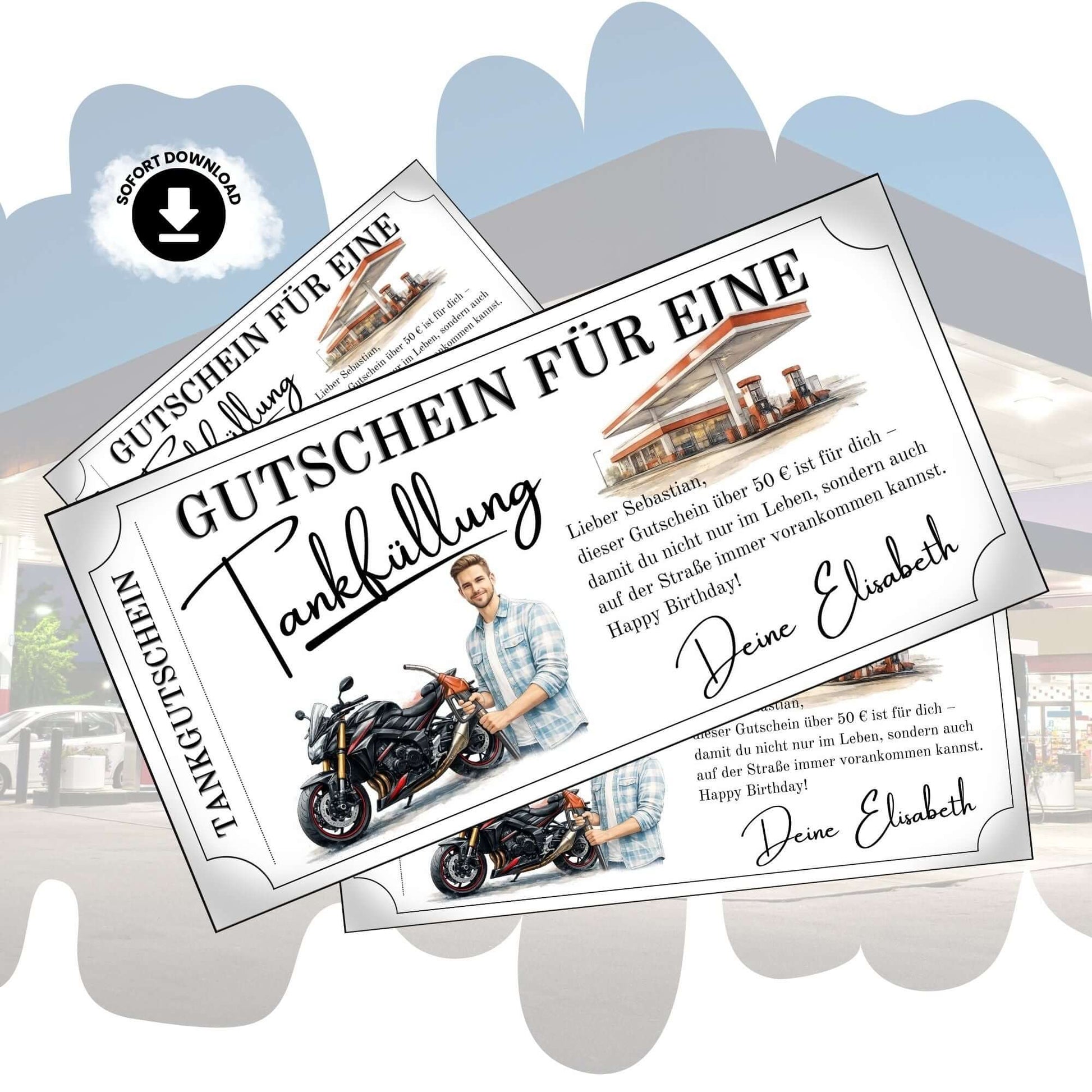 Tankgutschein Motorrad – Geschenkgutschein für Biker, ideal für Geburtstage oder besondere Anlässe.